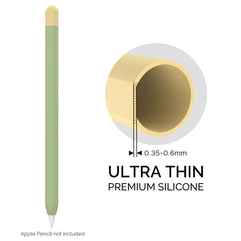 AHASTYLE Duotone Case for Apple Pencil 2nd Generation & Apple Pencil Pro (2024) Ultra Thin Protective Cover Silicone Skin Compatible with Magnetic Charging and Double Tap (Avocado Green+Yellow) - Image 5